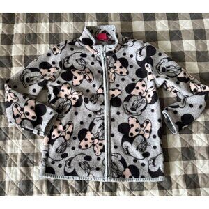 Disney Girls Grey Pink Polkadot Minnie Mouse Cozy Fleece Zip-Up Jacket Size 5